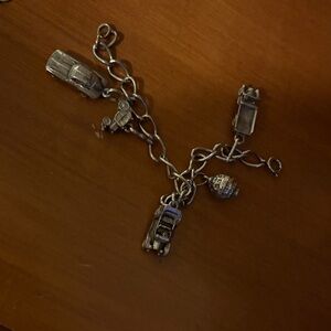 Vintage Silver Charm Bracelet with Car Pendants